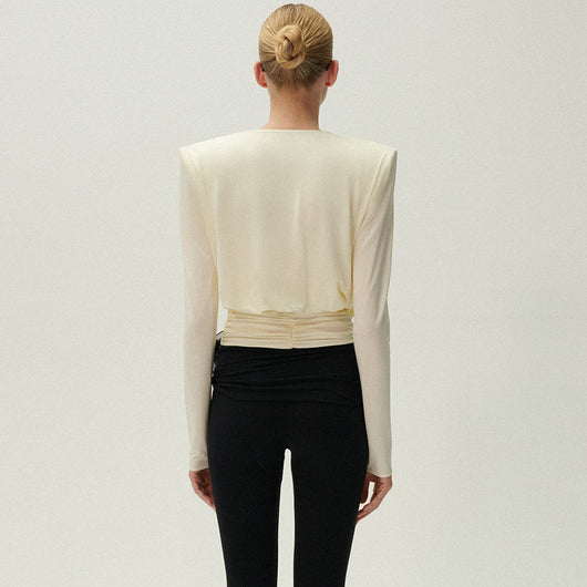 Blusa Ajustada con Cuello Camisero y Hombros Acolchados para Mujer - Image 2