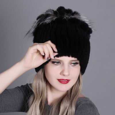 Gorro Tejido de Piel de Conejo Rex para Mujer - Image 9