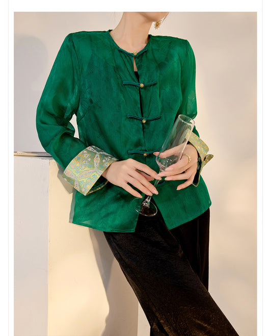 Blusa Retro Elegante con Bordado Chino y Botones Decorativos - Image 28