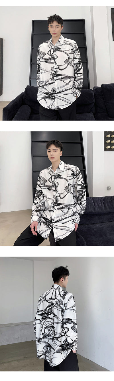 Camisa Hombre Estilo Tendencia con Estampado de Tinta en Algodón y Lino - Image 8