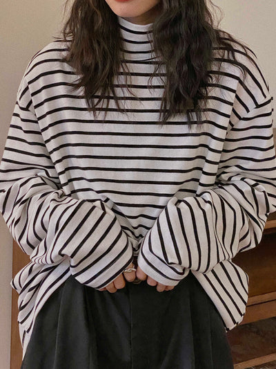 Camiseta Suelta a Rayas de Manga Larga para Mujer - Image 2