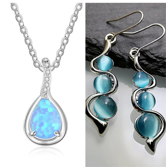 Collar y Pulsera con Colgante de Gota en Plata S925 Azul - Image 10