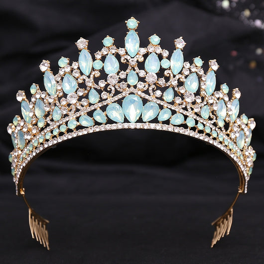Corona Nupcial de Cristal Verde Brillante con Aleación y Incrustaciones - Image 22