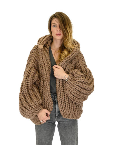 Cardigan Tejido a Mano Holgado con Capucha - Suéter Knit para Mujer - Image 10