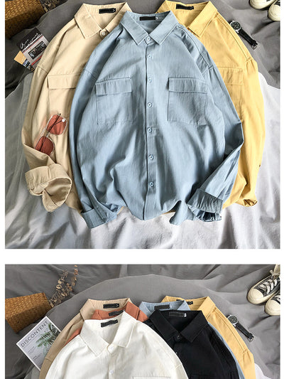 Camisa Manga Larga Suelta Hombre - Colores Sólidos Versátil - Image 5