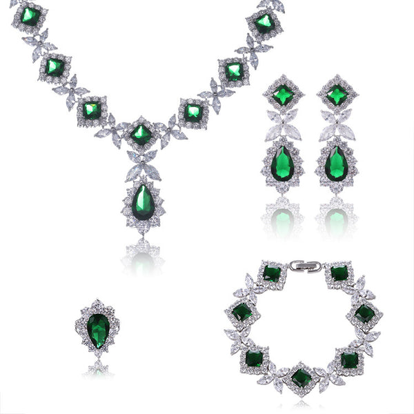 Conjunto de Joyería Elegante con Zirconia: Collar, Aretes, Pulsera y Anillo