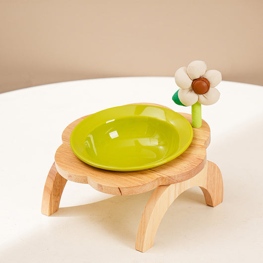 Comedero y Bebedero para Gatos con Soporte de Madera - Diseño Floral en Cerámica - Image 3