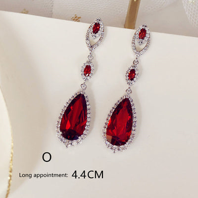 Aretes Largos de Novia con Rubí Rojo Paloma Talla Cuadrada Redonda - Image 19