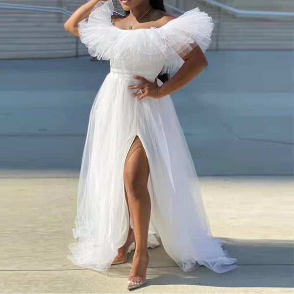 Vestido Elegante de Malla con Abertura Alta para Tallas Grandes - Image 5