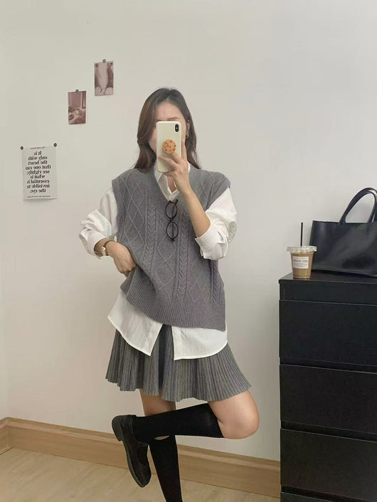 Chaleco Tejido Escote V Estilo Académico Casual para Mujer - Image 15