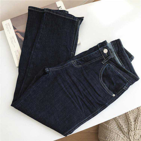 Pantalones Vaqueros Cintura Alta Estilo Coreano Talla Grande Slim Pierna Recta