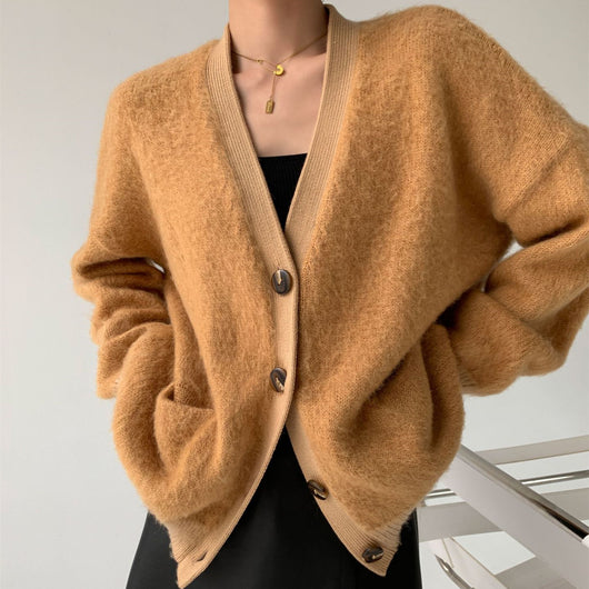 Cardigan V-neck de Mohair con Bolsillos para Mujer - Image 10