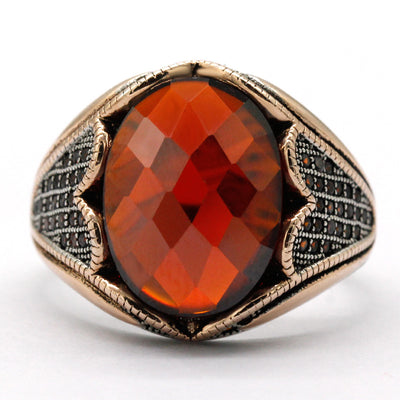 Anillo de Plata 925 con Circón Rojo y Baño de Oro Rosado para Hombre - Image 5