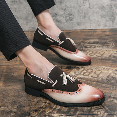 Mocasines de Cuero con Flecos Estilo Británico Punta Afilada Degradado - Image 3