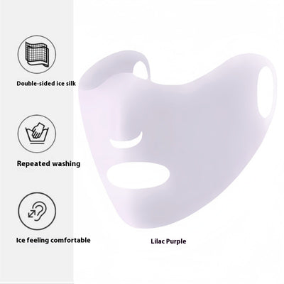 Light pink ice silk sun protection mask with ear loops and neck coverage, featuring small ventilation holes. - Image 43