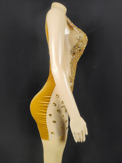 Vestido Ajustado Transparente con Strass de Color Sólido - Image 4