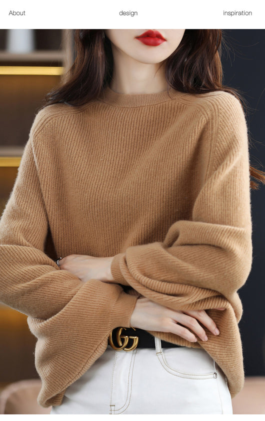 Suéter de Lana Pura Mujer Cuello Redondo Raglan - Polera Versátil Todo Uso - Image 12