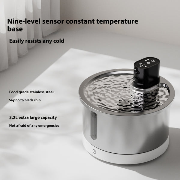 Fuente de Agua para Gatos Acero Inoxidable con Calentamiento Continuo
