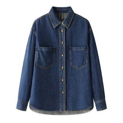 Camisa Minimalista Azul Denim para Commute Diario - Image 3