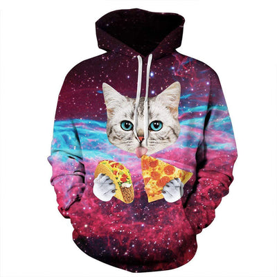 Sudadera con Capucha Estampada Gato Comiendo Pizza - Diseño Casual para Hombre - Image 4