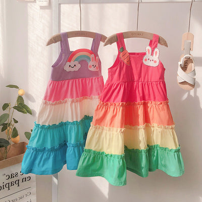 Vestido Infantil Arcoíris con Diseño de Pastel y Tirantes - Image 11
