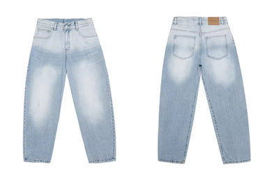 Jeans Azul Desteñido con Detalles Blancos Estilo Americano para Hombre - Image 7