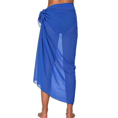 Women's navy blue chiffon sarong, long and flowing, draped over a model's arm against a white background. - Image 20
