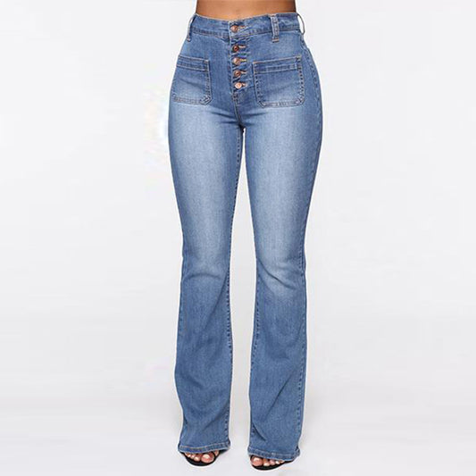Jeans Talla Grande Mujer Cintura Alta con Bolsillos Parche Denim Lavado - Image 2