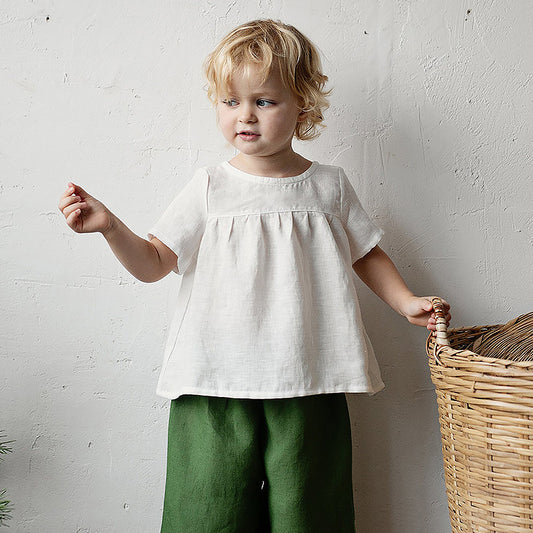 Playera Infantil de Algodón y Lino Estilo Mori - Manga Corta Verano