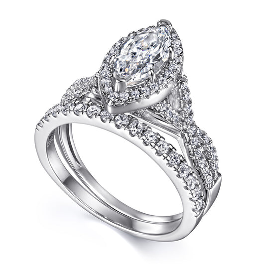 Anillo de Plata Esterlina para Novia con Circón Marqués y Diamantes en Línea - Image 6