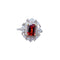 Natural Mozambique Garnet Ring With Diamonds White Gold Plated