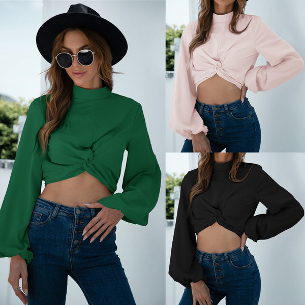 Crop Top con Mangas Retorcidas Diseño Exclusivo