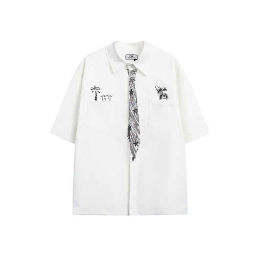 Camisa Suelta Unisex con Diseño de Corbata Pintada a Mano - Marca de Moda Japonesa - Image 2