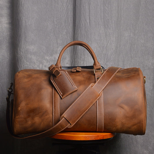 Bolsa de Viaje Retro en Cuero Genuino - Gran Capacidad Portátil para Hombre