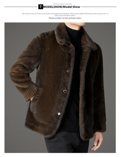 Abrigo de Invierno para Hombre con Cuello Solapa y Piel de Visón Dorado - Image 12
