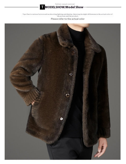 Abrigo de Invierno para Hombre con Cuello Solapa y Piel de Visón Dorado - Image 12