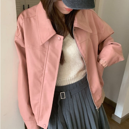 Chaqueta de Cuero Cropped Retro Americana para Mujer - Estilo Cool y Sofisticado