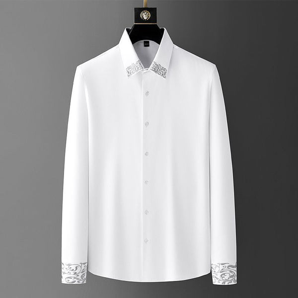 Camisa Suelta Bordada en Cuello para Hombre - Manga Larga Oversized
