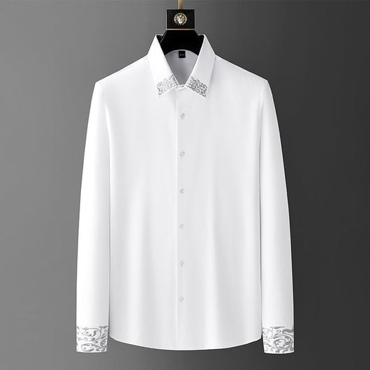 Camisa Suelta Bordada en Cuello para Hombre - Manga Larga Oversized - Image 2