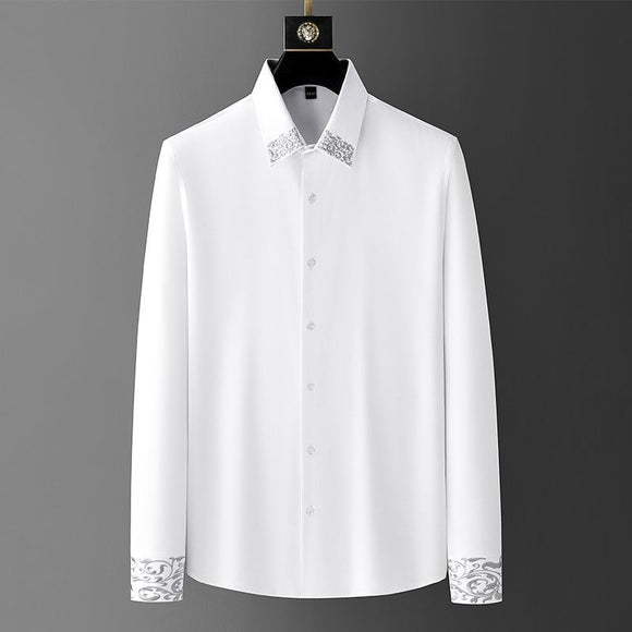 Camisa Suelta Bordada en Cuello para Hombre - Manga Larga Oversized