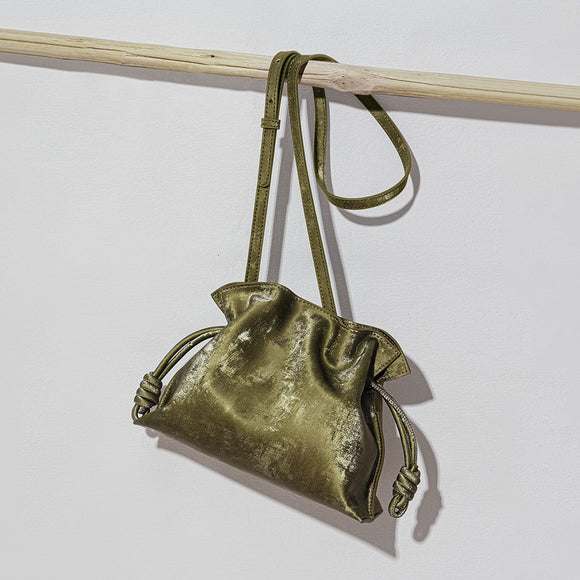 Bolsa de la Suerte con Cordón de Satén y Cuero Genuino