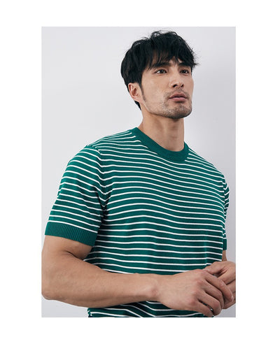 Camiseta Tejida de Cuello Redondo con Rayas para Hombre - Image 19