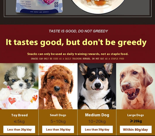 Pet Snacks chicken-wrapped milk bones in a white bag with a fluffy dog, alongside a bowl of treats. - Image 17