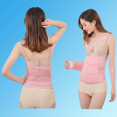 Pink adjustable postpartum abdominal band with quilted panels and a smaller matching elastic band. - Image 20