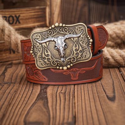 Cinturón de Cuero Marrón para Hombre Estilo Retro Grabado - Image 6