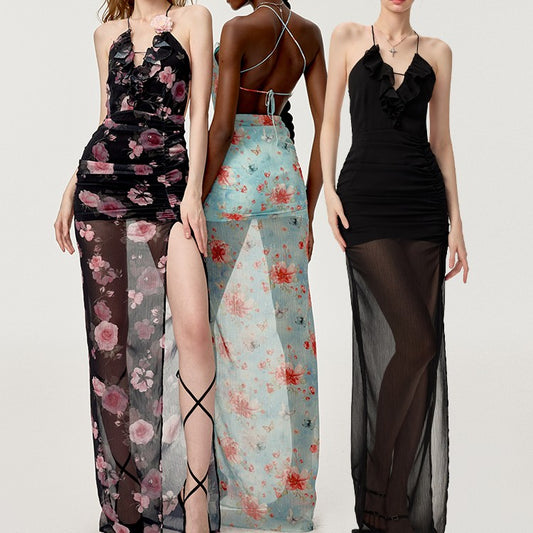 Vestido Floral con Abertura Lateral y Cintura Ajustada