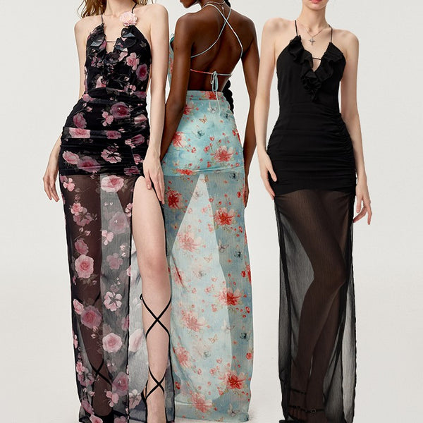 Vestido Floral con Abertura Lateral y Cintura Ajustada