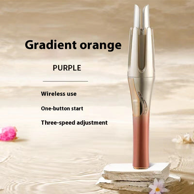 Gradient purple wireless automatic hair curler with a sleek design, one-button start, and three-speed adjustment. - Image 7