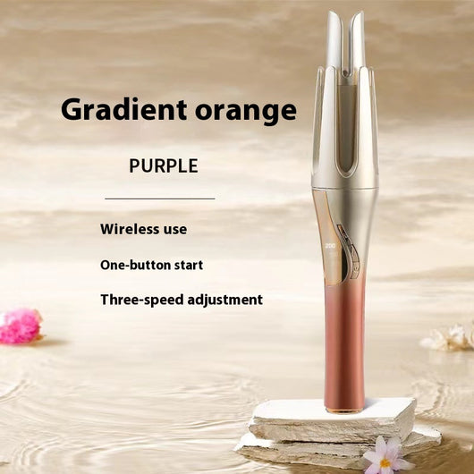 Gradient purple wireless automatic hair curler with a sleek design, one-button start, and three-speed adjustment. - Image 7