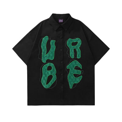 Camisa Casual Manga Corta con Parches Bordados de Letras Personalizadas - Image 7